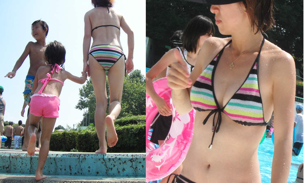 【子連れママ水着エロ画像】これが産後体型！子連れママのドスケベボディがまる見えな過激ビキニｗｗｗｗｗ その12